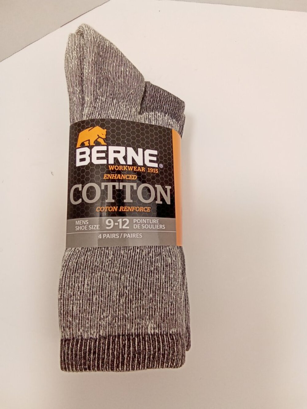NWT Berne Workwear Men's Enhanced Cotton Socks - 4 Pack Grey Work Crew 9-12